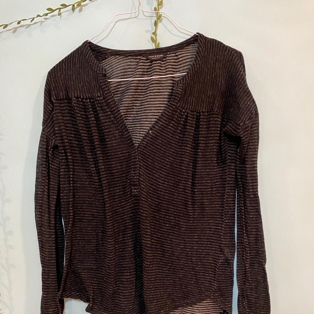 Lucky Brand striped long sleeved buttoned v neck